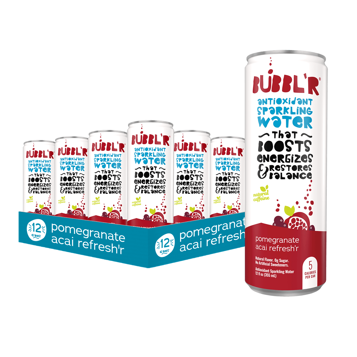 pomegranate acai refresher flavor 12 pack of bubbl'r cans