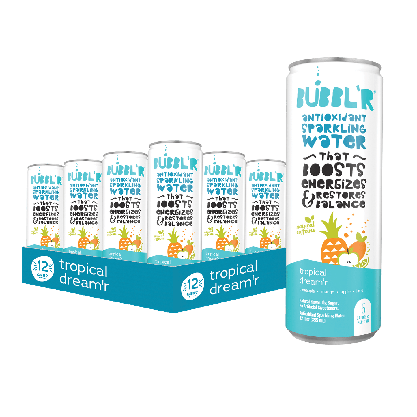 tropical dreamer flavor 12 pack of bubbl'r cans