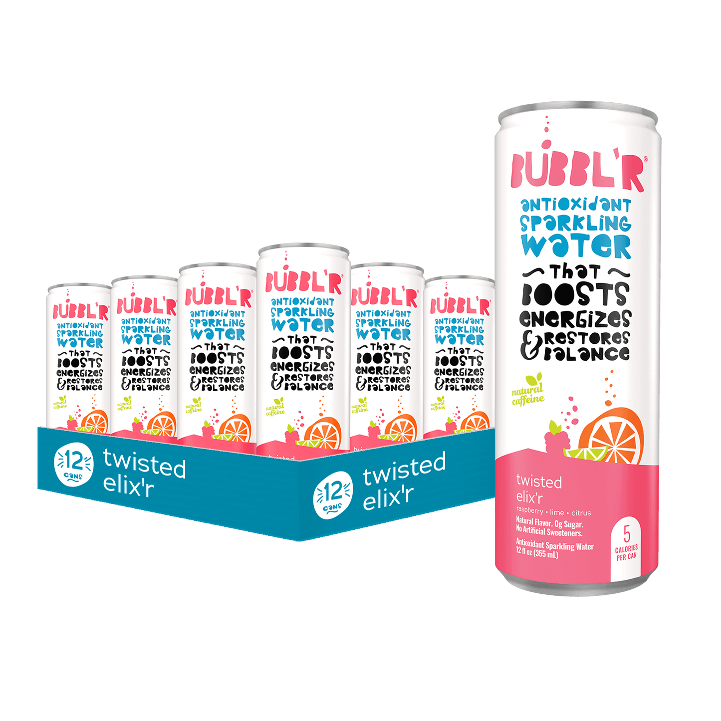 twisted elixer flavor 12 pack of bubbl'r cans