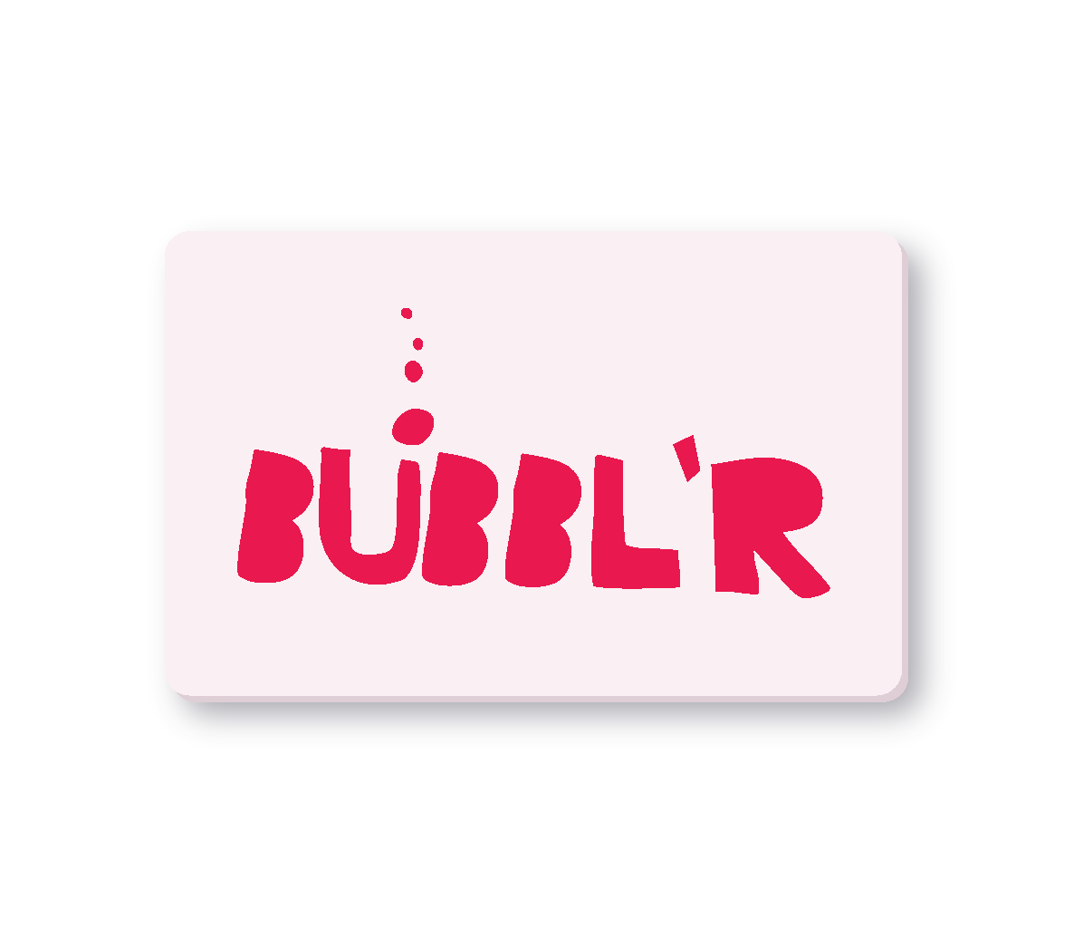pale pink gift cart with large magenta bubbl'r logo