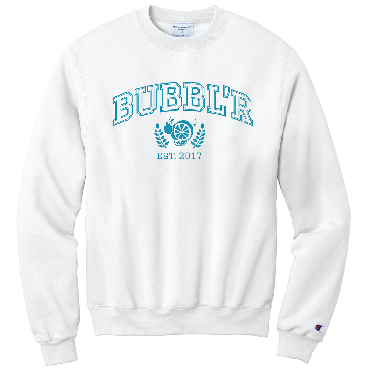 stay studying BUBBL'R U crewneck sweatshirt - white – drinkbubbl'rstore