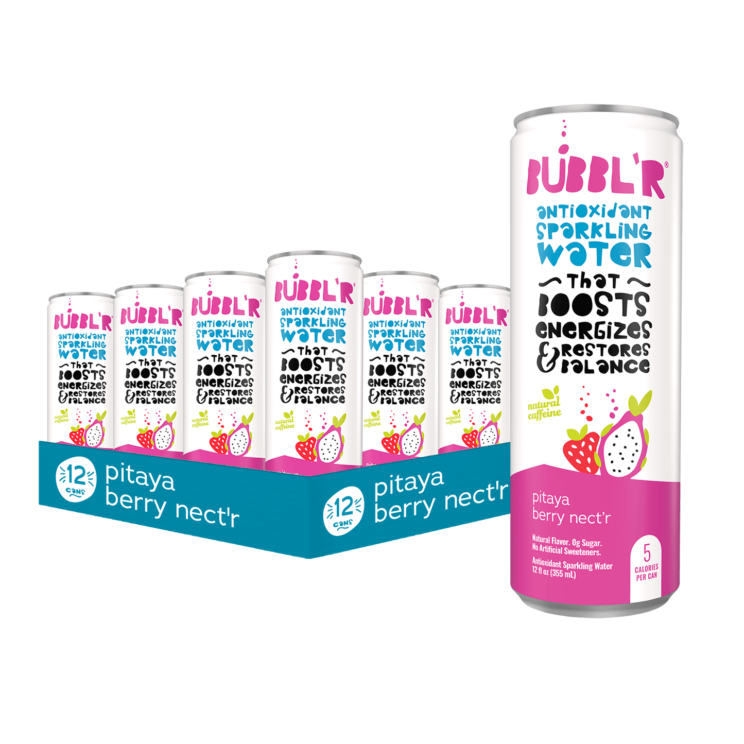 pitaya berry necter flavor 12 pack of bubbl'r cans