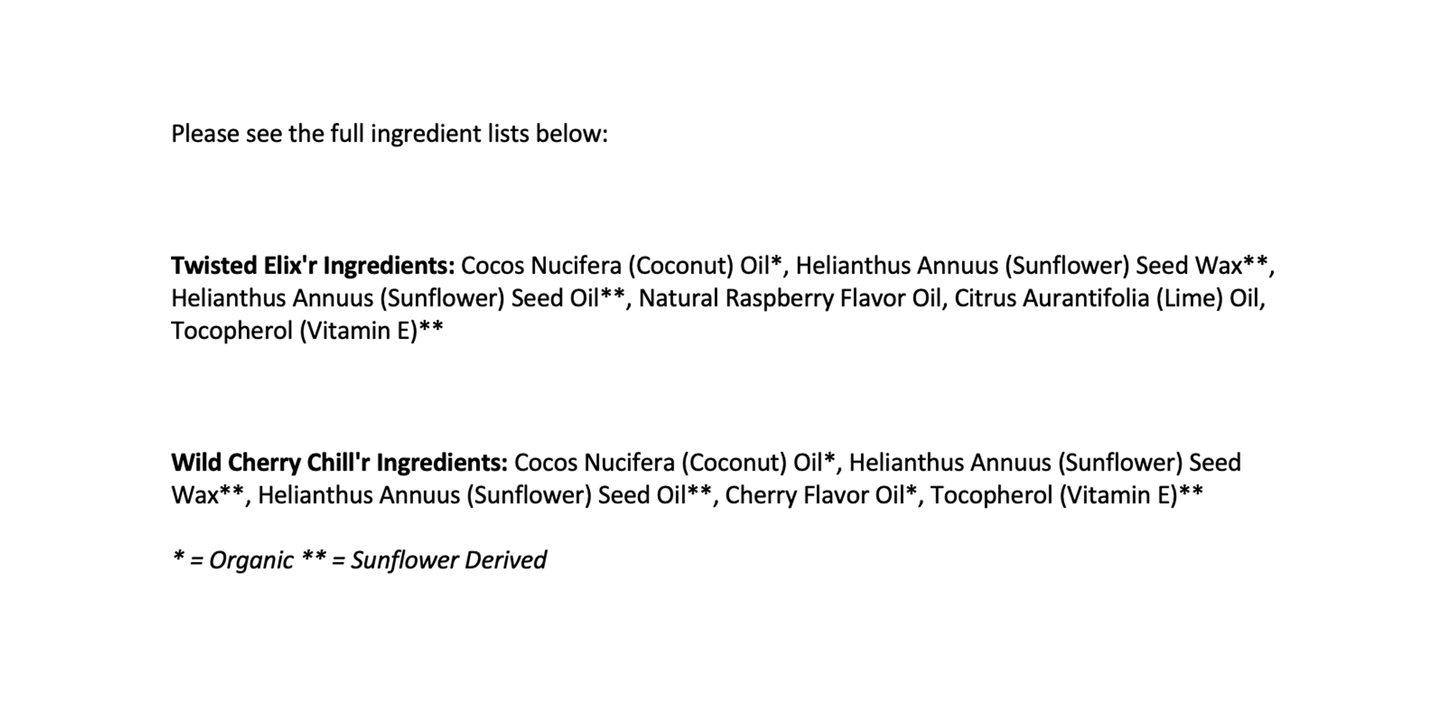 ingredient list for lip balms