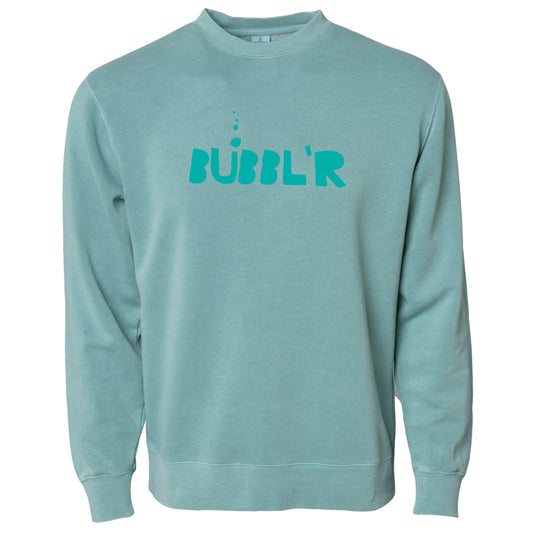 mint sweatshirt with cyan bubbl'r logo