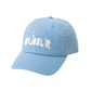 a blue baseball cap with the bubbl'r logo across the front