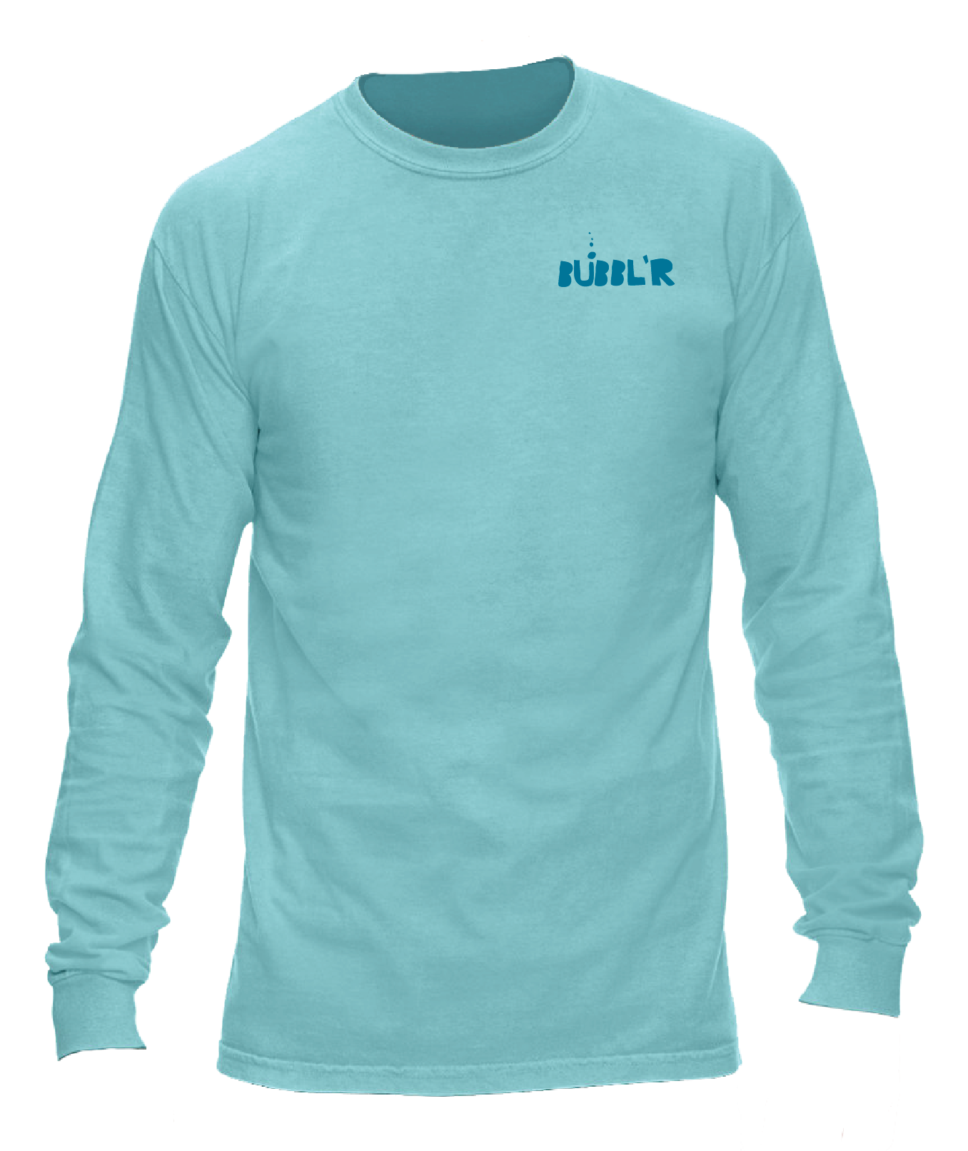 mint long sleeve with blue bubbl'r left chest logo