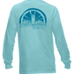 mint long sleeve with blue full back imprint of mountain sunrise and bubbl'r can
