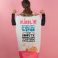 Woman wearing oversized costume made to look like twisted elix'r bubbl'r can, pointing to back 